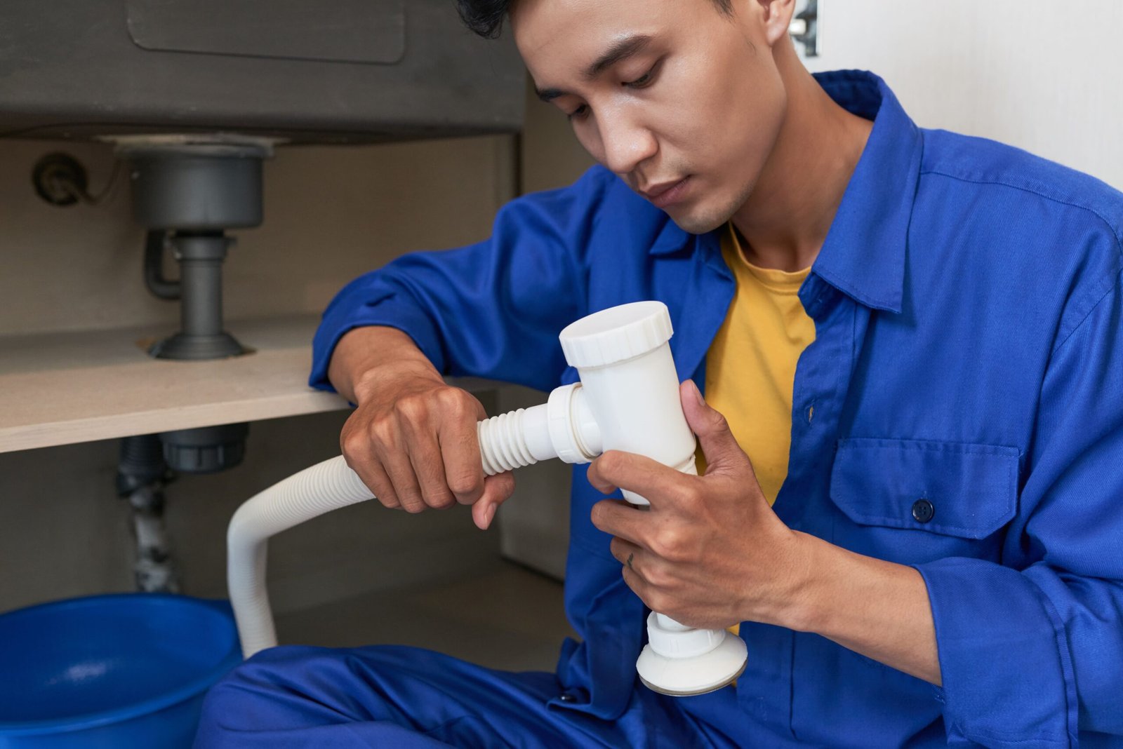 Technicien effectuant un curage haute pression sur canalisation domestique
